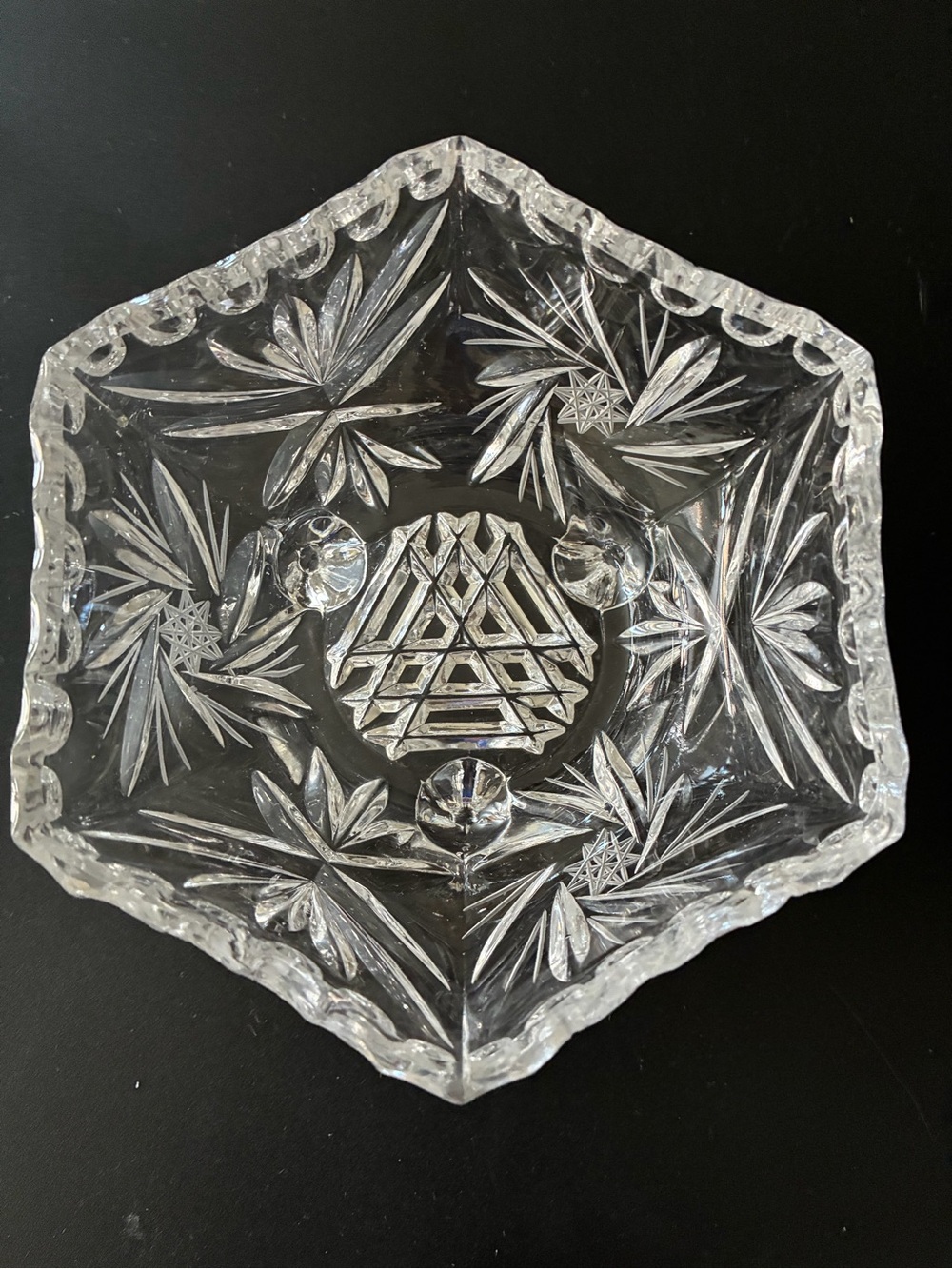 VINTAGE  Hexagonal Cut Glass Serving Bowl - Clear